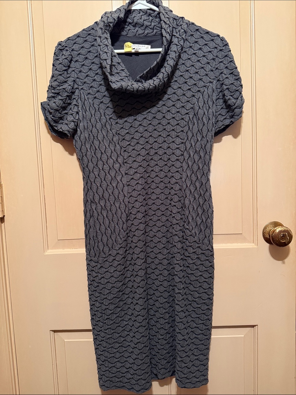 Evan Picone Charcoal Textured Cowl Neck Midi Dress